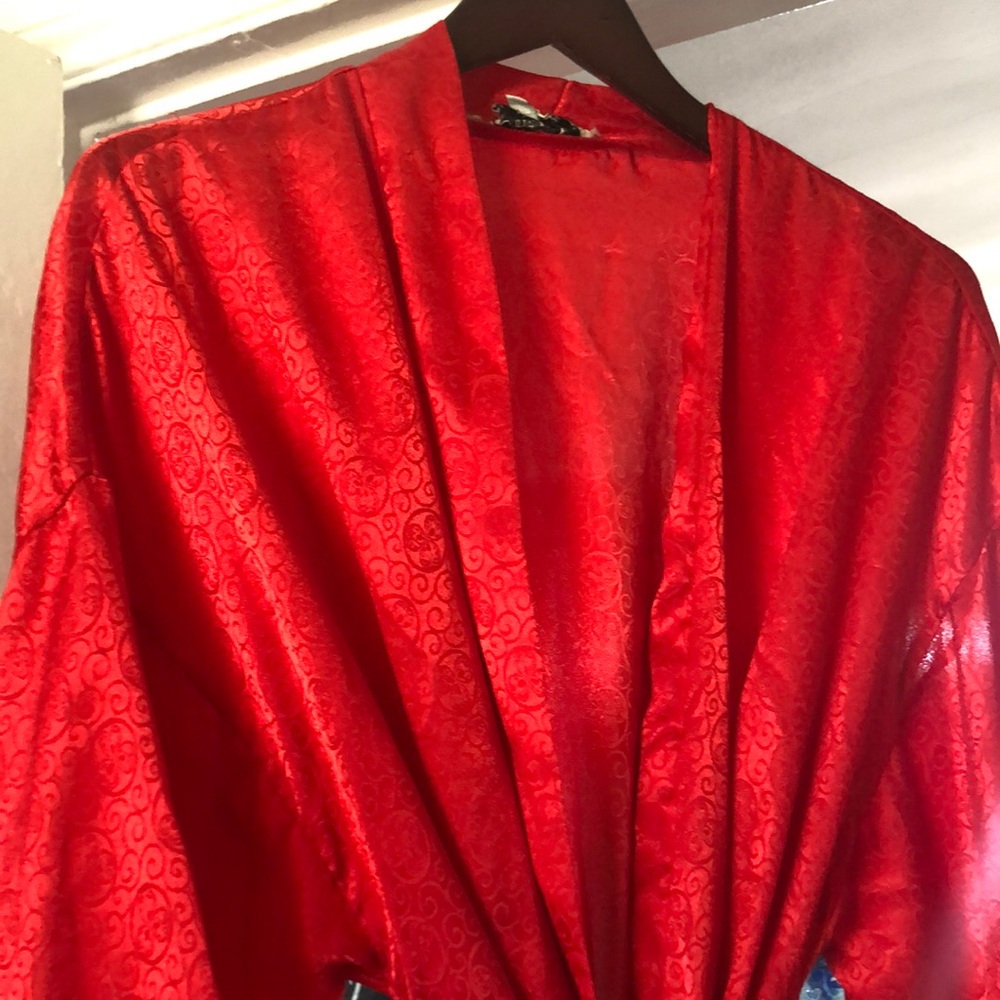 Vintage red authentic Christian Dior red satin robe size large